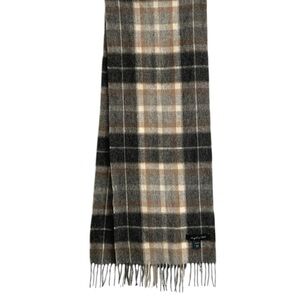 Joseph & Feiss Brown and Gray Plaid Wool Scarf Long Rectangular Winter Scarf